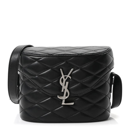 Lambskin Quilted Monogram June Box Bag  Black