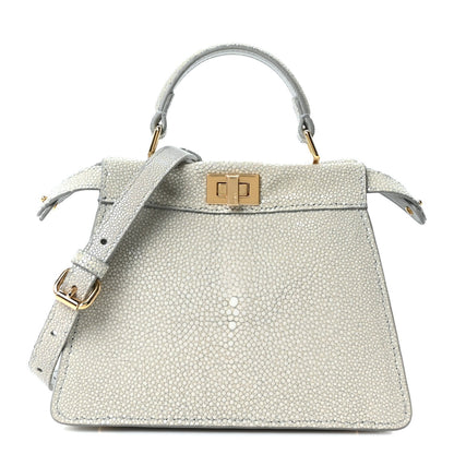 Stingray Shiny Nappa Petite Peekaboo I SEE U Satchel Pearl Grey