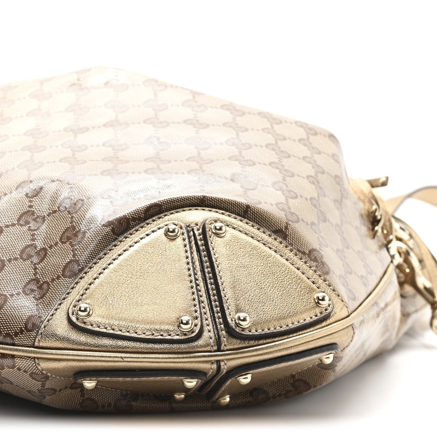 Crystal Monogram Metallic Calfskin Large Indy Top Handle Bag Beige Ebony Gold