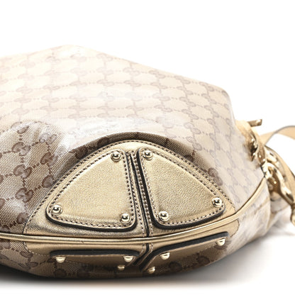 Crystal Monogram Metallic Calfskin Large Indy Top Handle Bag Beige Ebony Gold