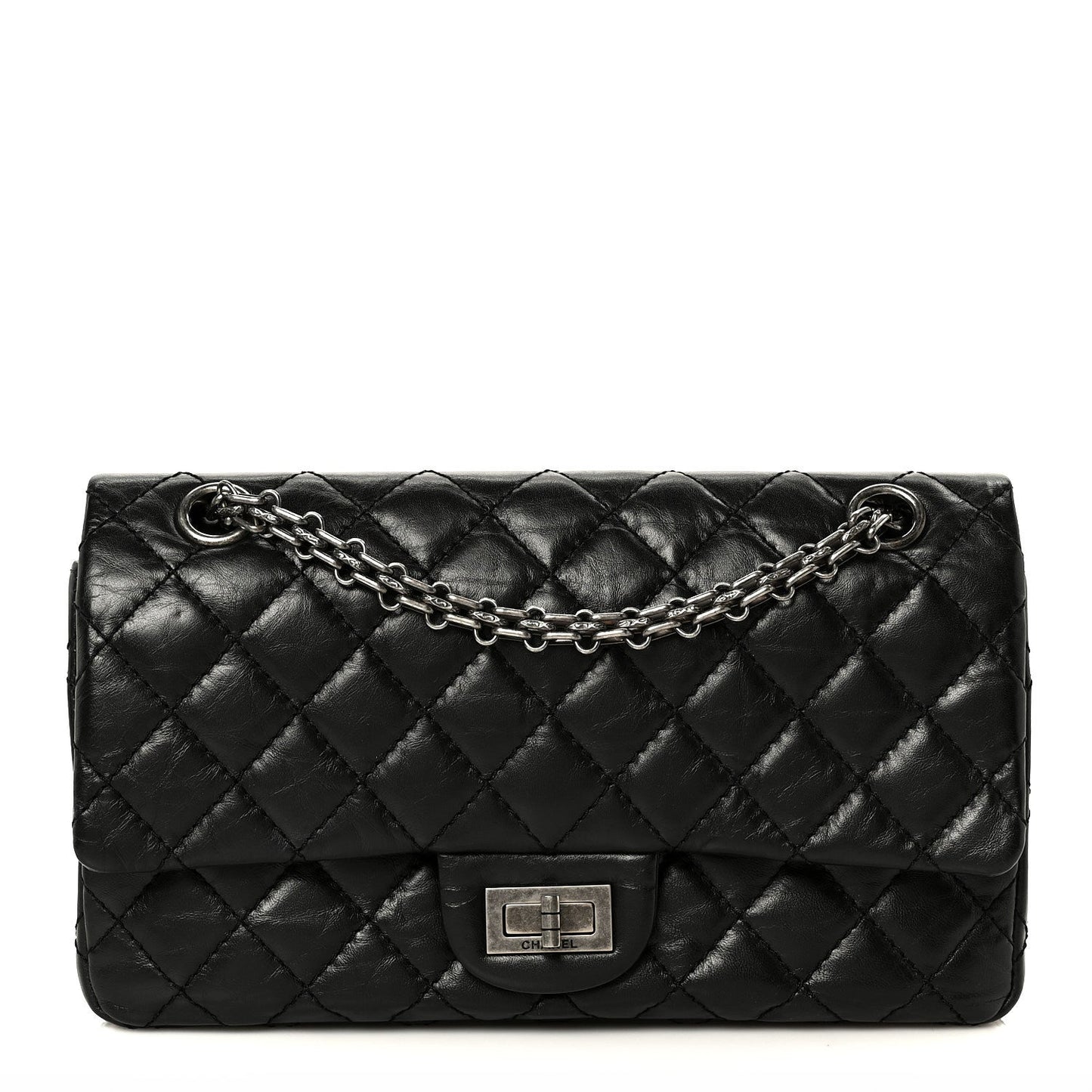 Aged Calfskin Quilted 2.55 Reissue 225 Flap Black