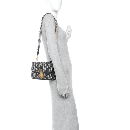 Oblique Small DiorAddict Flap Bag Navy Blue