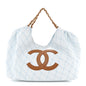 Denim Calfskin Quilted Coco Beach Small Shopping Tote Light Blue Brown