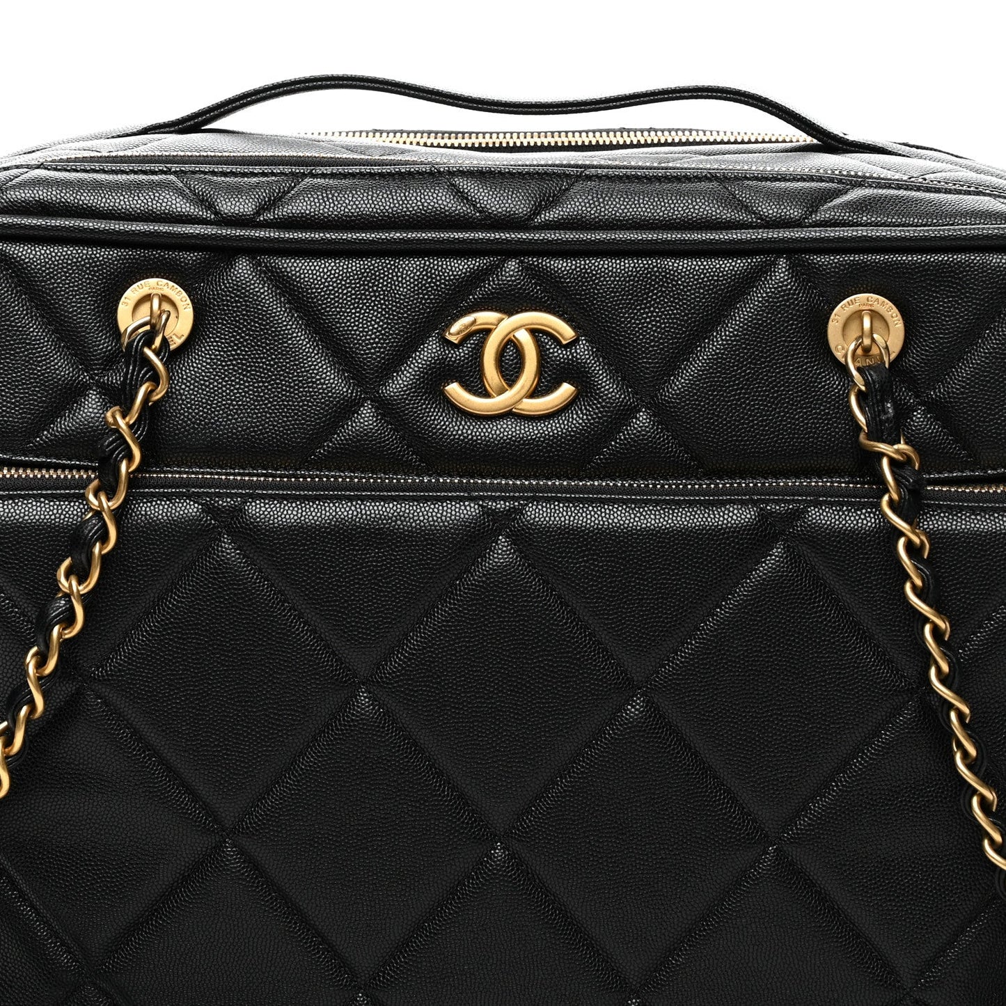 Shiny Grained Calfskin Quilted Travel Bowling Bag Black