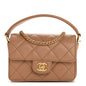 Shiny Caviar Quilted Mini Top Handle Flap Bag Camel
