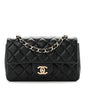 Lambskin Quilted Mini Rectangular Flap Black