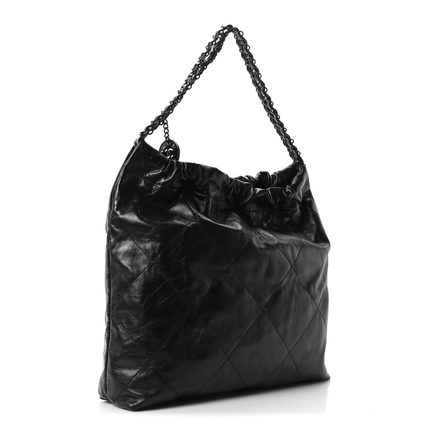 Shiny Calfskin Quilted Monochrome Small Chanel 22 Black
