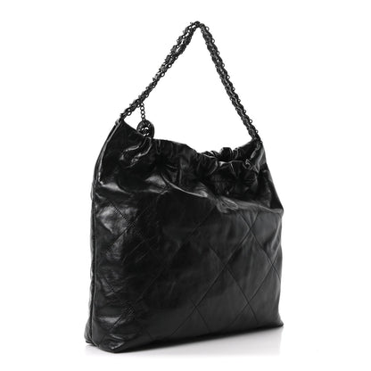 Shiny Calfskin Quilted Monochrome Small Chanel 22 Black
