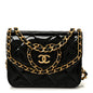Patent Quilted Chain Around Heart Mini Chain Flap Black