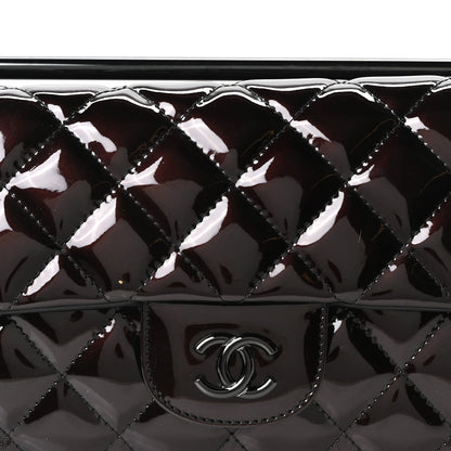 Patent Calfskin Quilted Metal Handle Clutch So Black