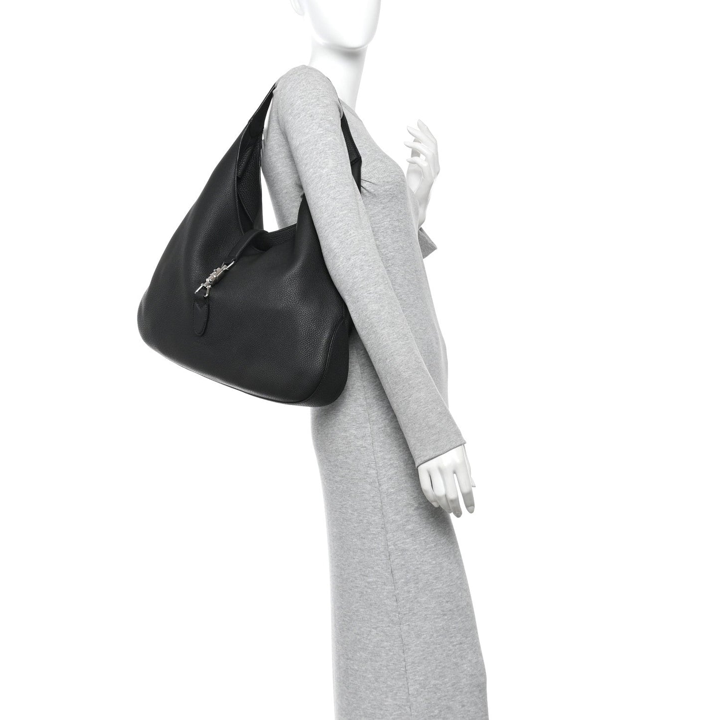 Soft Grained Calfskin Large Jackie Hobo Black