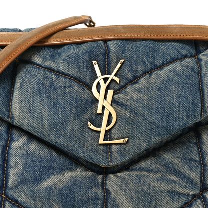 Denim Quilted Medium Loulou Puffer Monogram Chain Satchel Blue Cinnamon