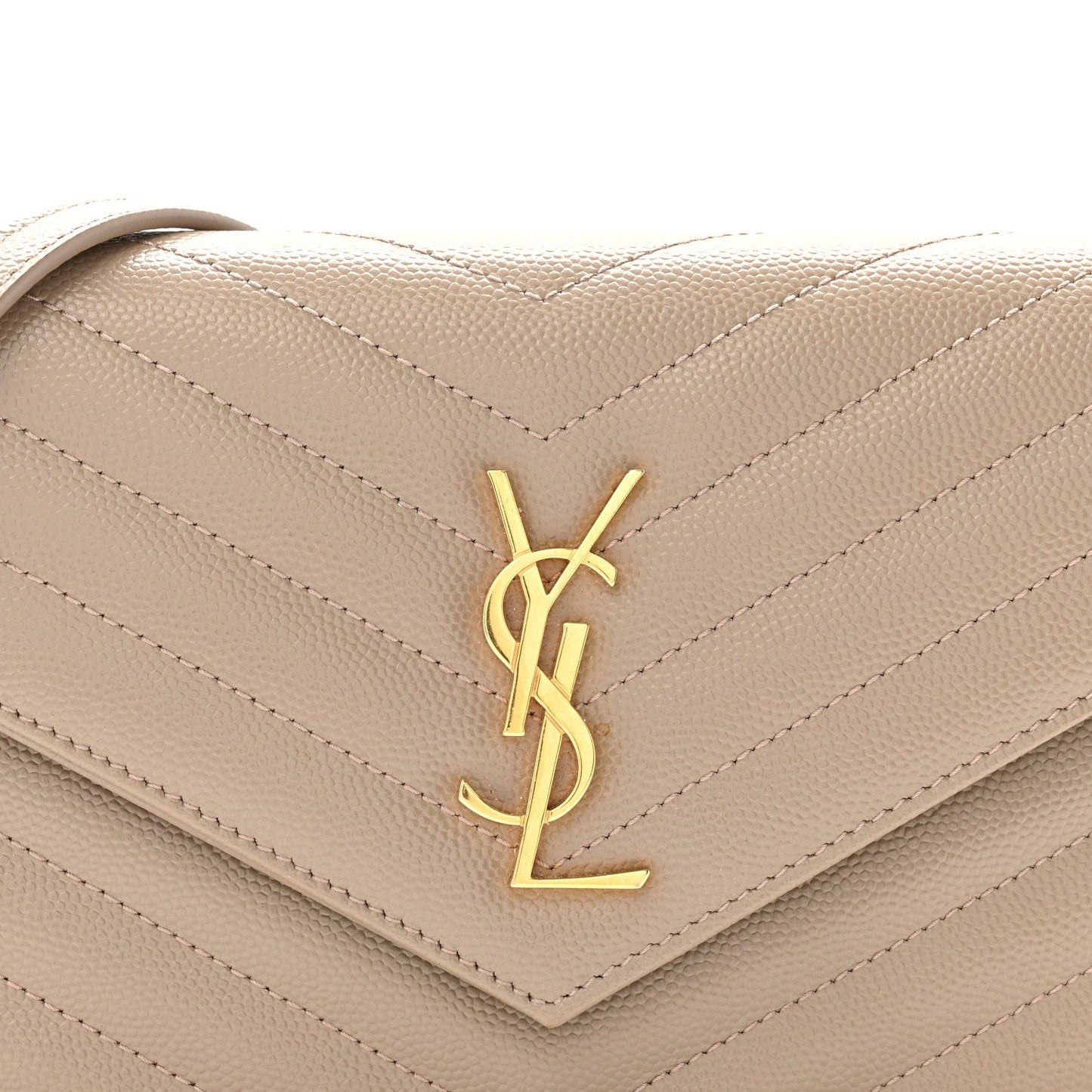 Grain De Poudre Matelasse Chevron Monogram Envelope Chain Wallet Dark Beige