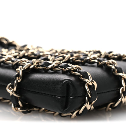 Lambskin Tech Me Out Clutch With Chain Black