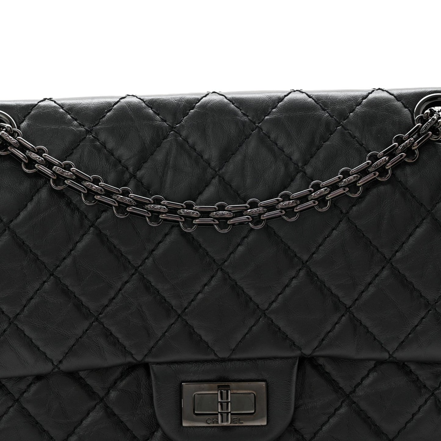 Aged Calfskin Quilted 2.55 Reissue 225 Flap So Black