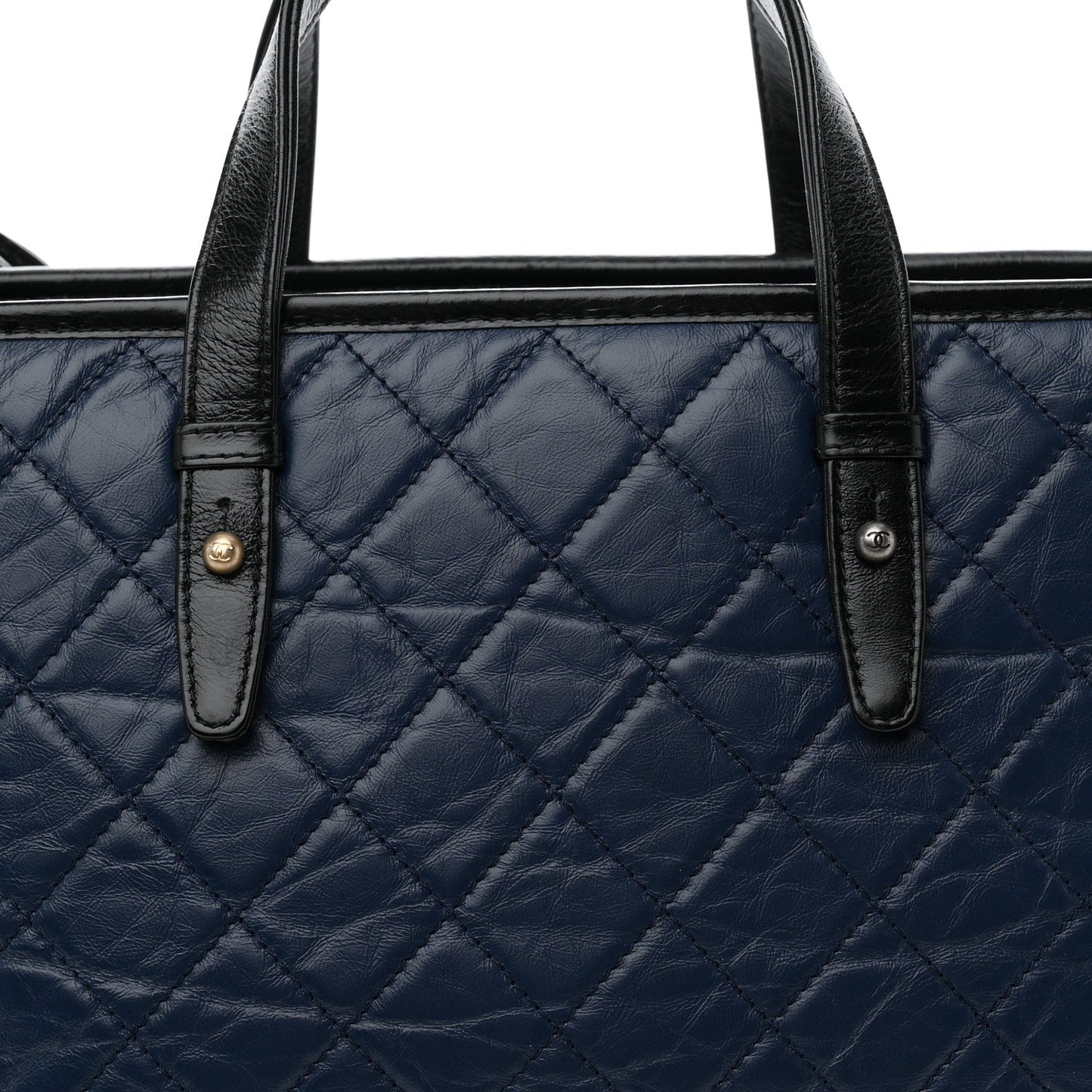 Aged Calfskin Quilted Large Gabrielle Shopping Tote Navy Black