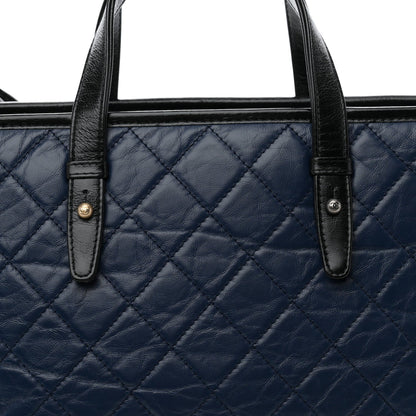 Aged Calfskin Quilted Large Gabrielle Shopping Tote Navy Black