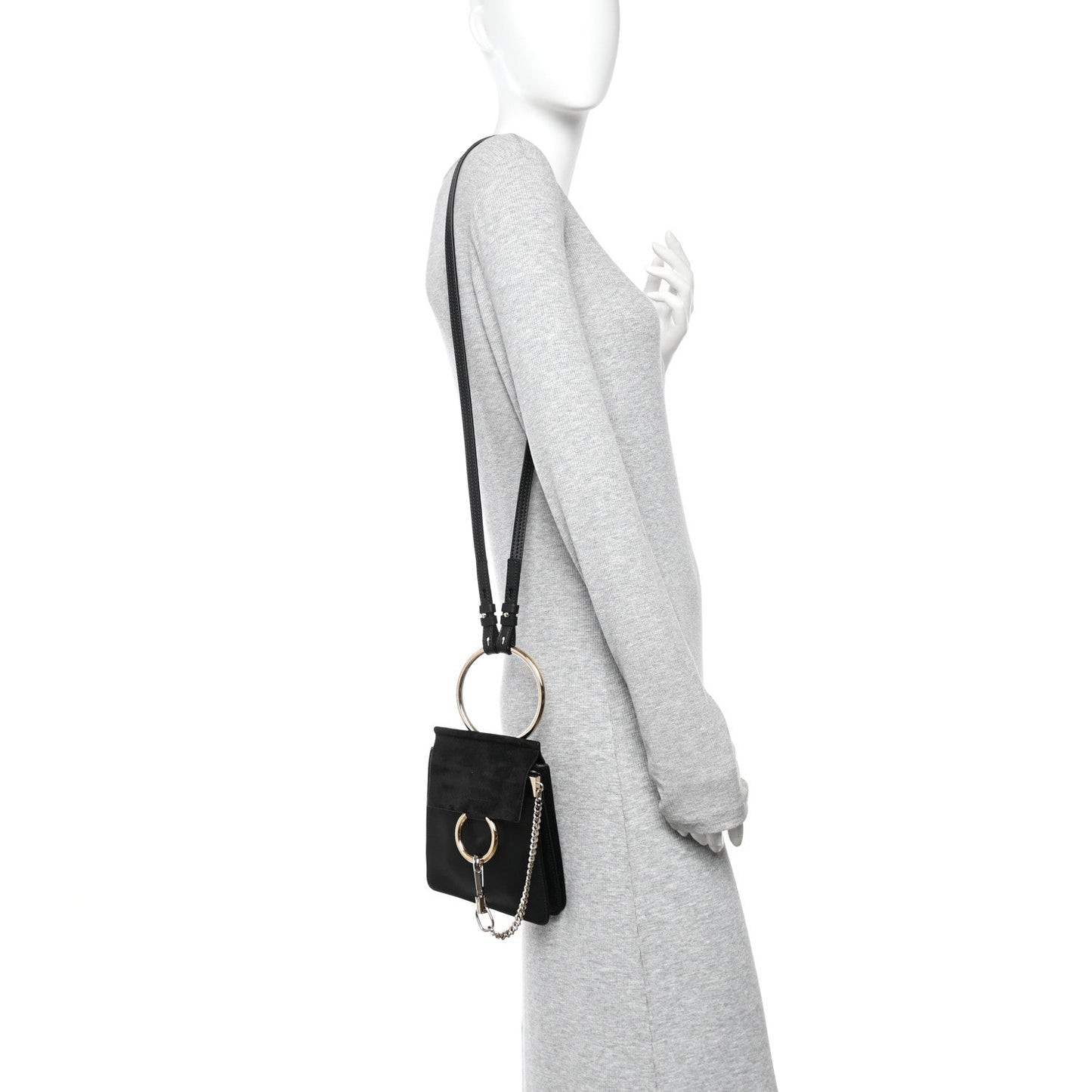 Suede Calfskin Mini Faye Bracelet Bag Black