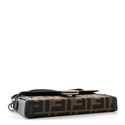 Recycled Fabric Jacquard Vitello King FF 1974 Baguette Soft Trunk Phone Pouch Tobacco Moro Notte