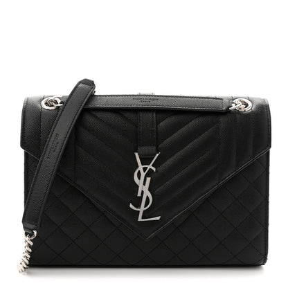 Grain De Poudre Textured Mixed Matelasse Triquilt Medium Monogram Satchel Black