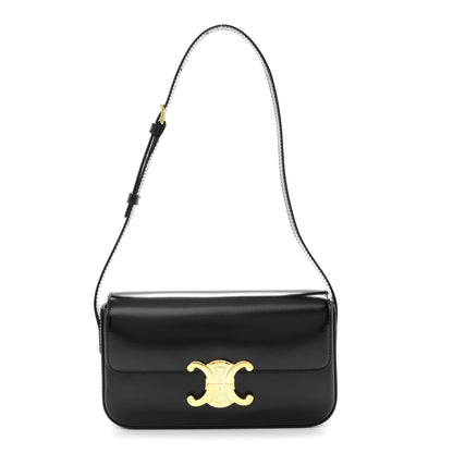 Shiny Calfskin Triomphe Shoulder Bag Black