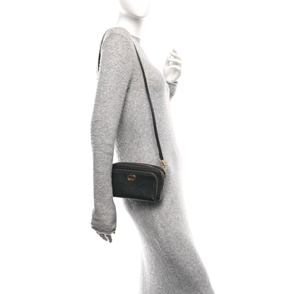 Grained Calfskin Caro Double Pouch Black