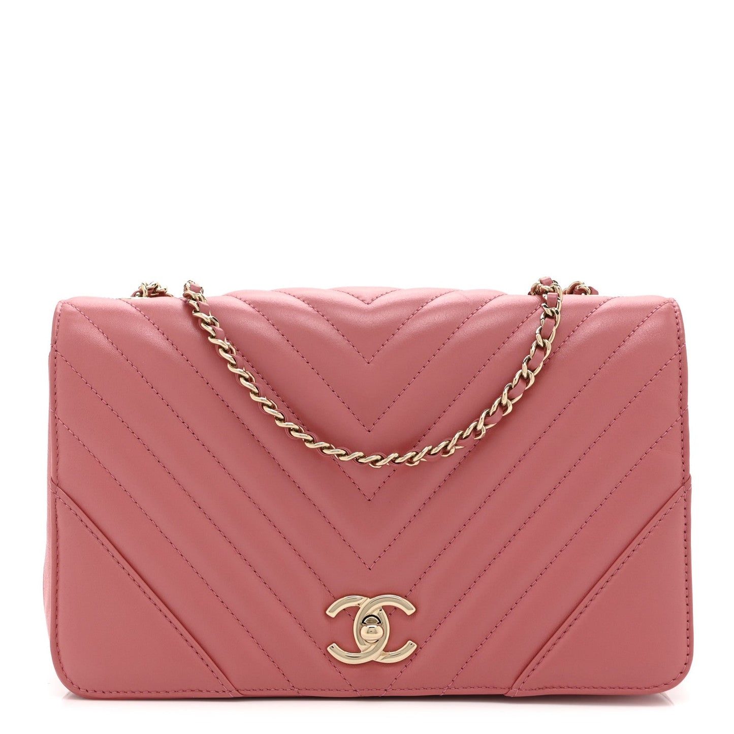 Calfskin Chevron Quilted Small Statement Flap Pink