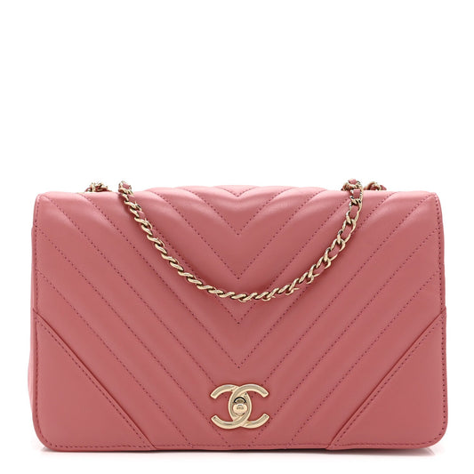 Calfskin Chevron Quilted Small Statement Flap Pink