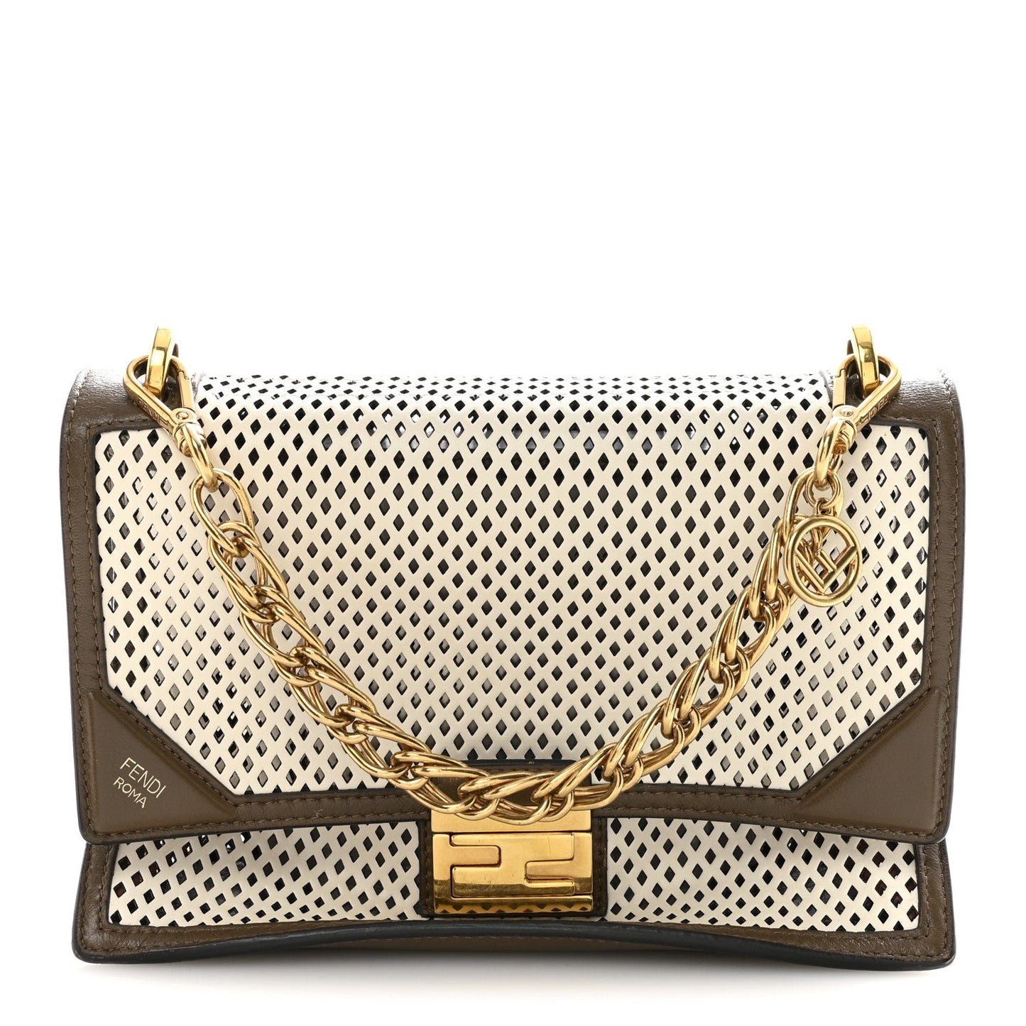 Vitello Liberty Glossy Lambskin F is Fendi Perforated Kan U Shoulder Bag White Ice Rust Maya
