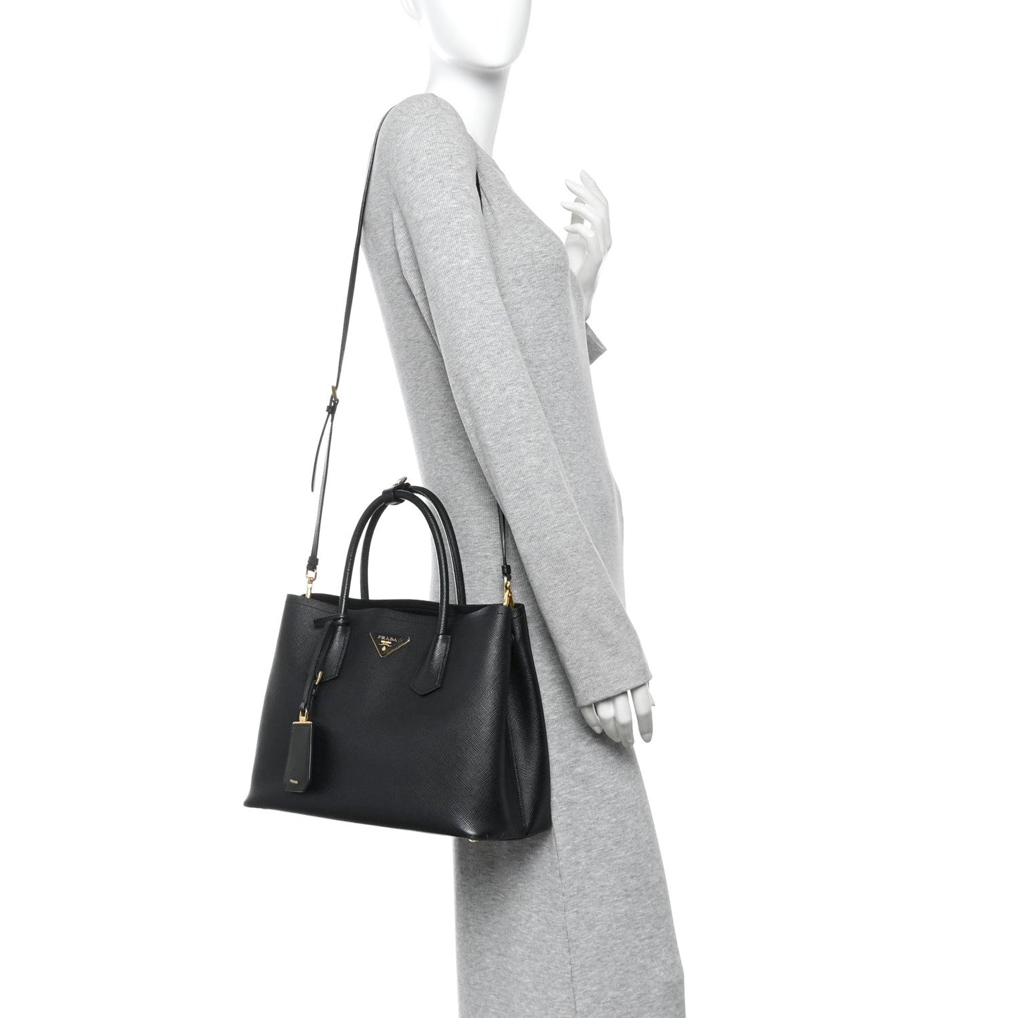 Saffiano Cuir Medium Double Bag Black