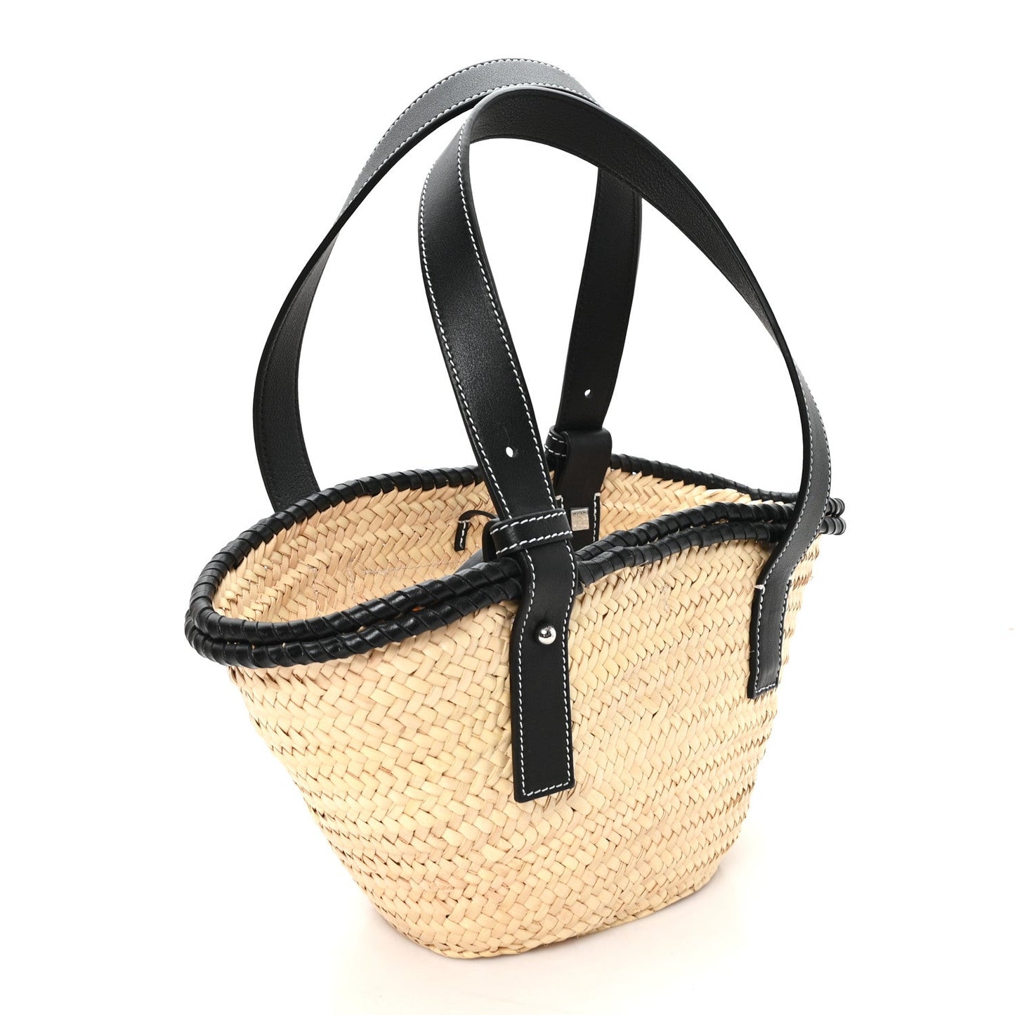 Raffia Small Basket Tote Bag Natural Black