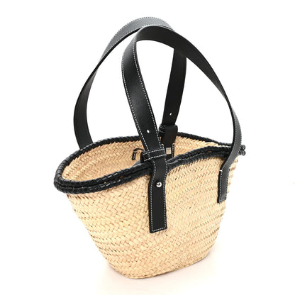 Raffia Small Basket Tote Bag Natural Black