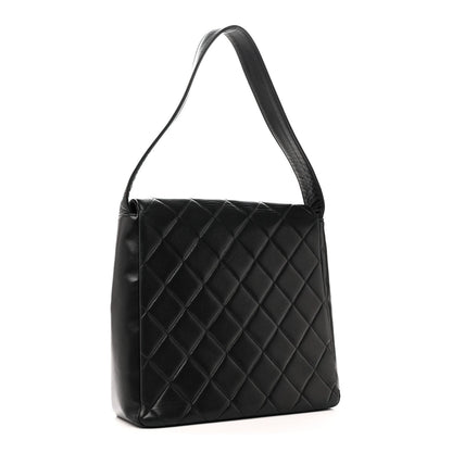 Lambskin Quilted Double Pocket Shoulder Bag Black
