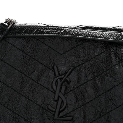 Crinkled Calfskin Matelasse Monogram Medium Niki Chain Satchel Black