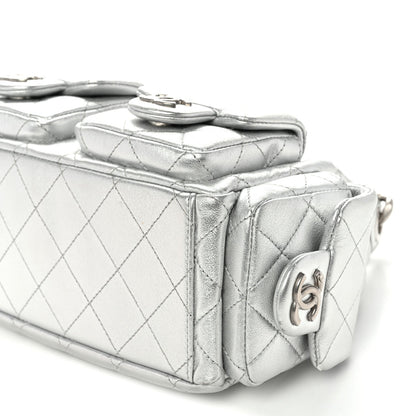Metallic Lambskin Quilted Trendy Pockets Hobo Silver