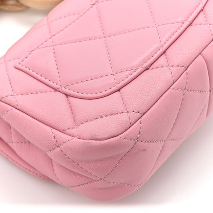 Lambskin Wenge Quilted Mini Fashion Wood Square Flap Pink