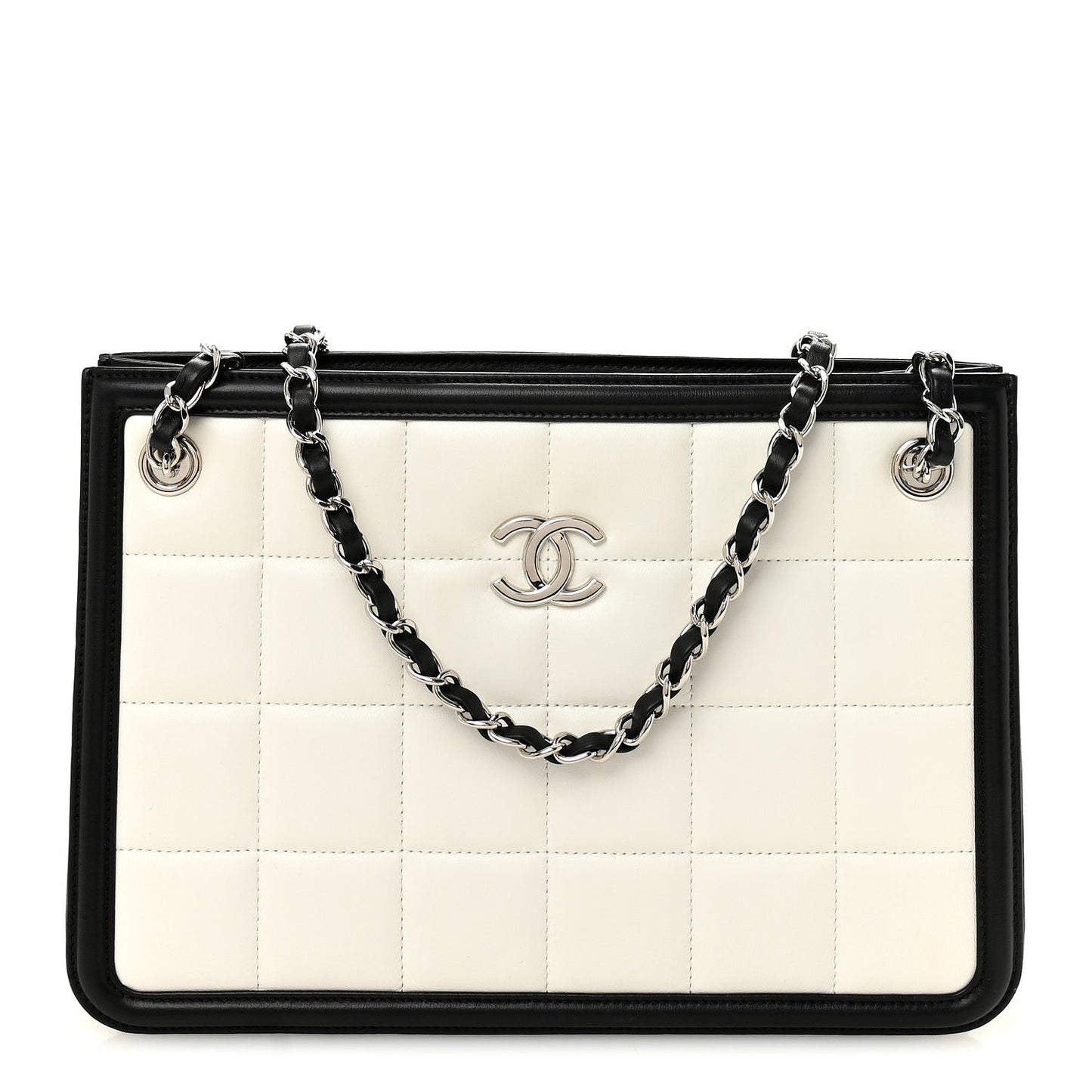 Lambskin Calfskin Small Chocolate Bar Tote White Black