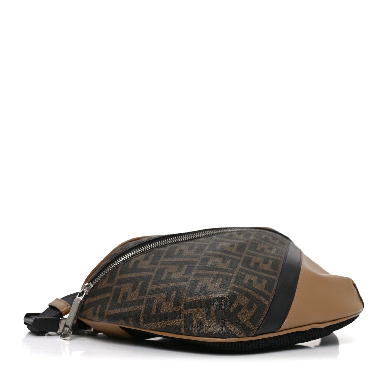Glazed Fabric Vitello Liberty FF 1974 Diagonal Belt Bag Tobacco Miele Scuro Black