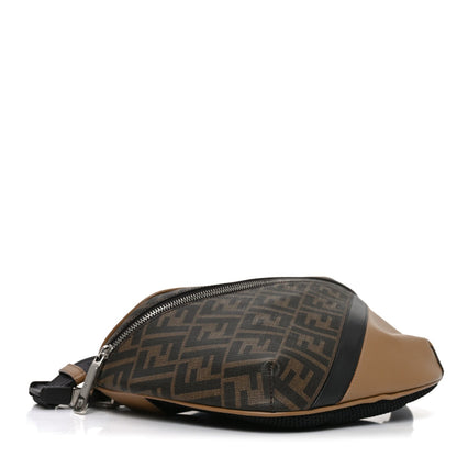 Glazed Fabric Vitello Liberty FF 1974 Diagonal Belt Bag Tobacco Miele Scuro Black