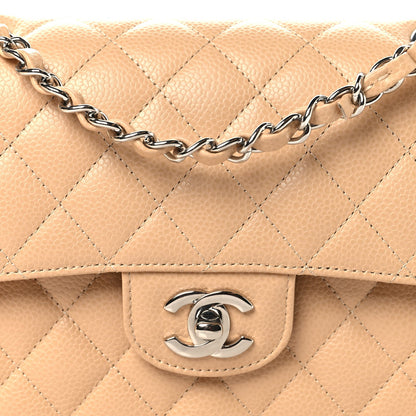 Caviar Quilted Small Double Flap Beige