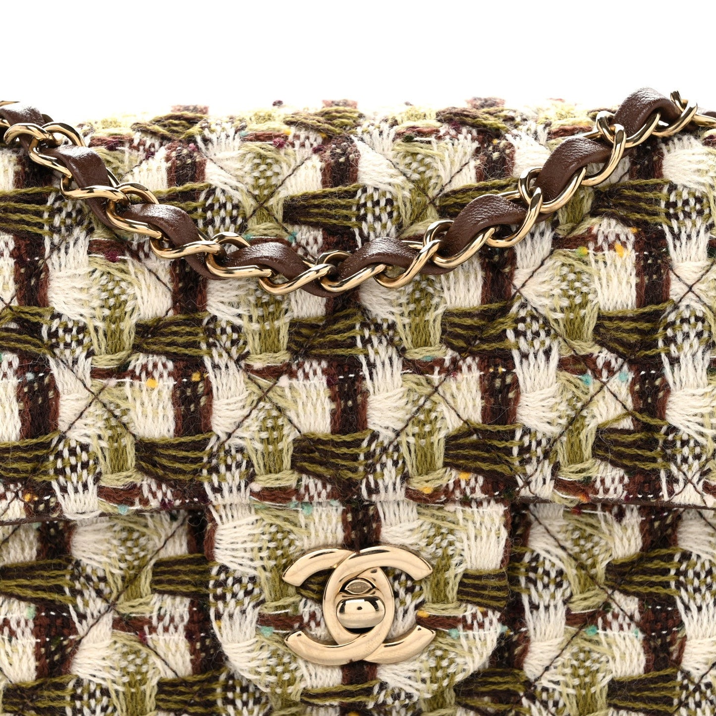 Tweed Quilted Mini Rectangular Flap Green Brown