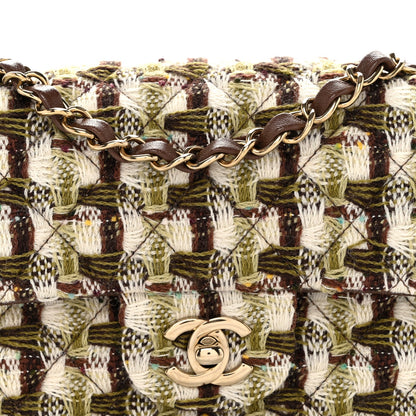 Tweed Quilted Mini Rectangular Flap Green Brown