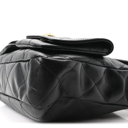 Shiny Calfskin Quilted Small Supple Twins Hobo Bag Black