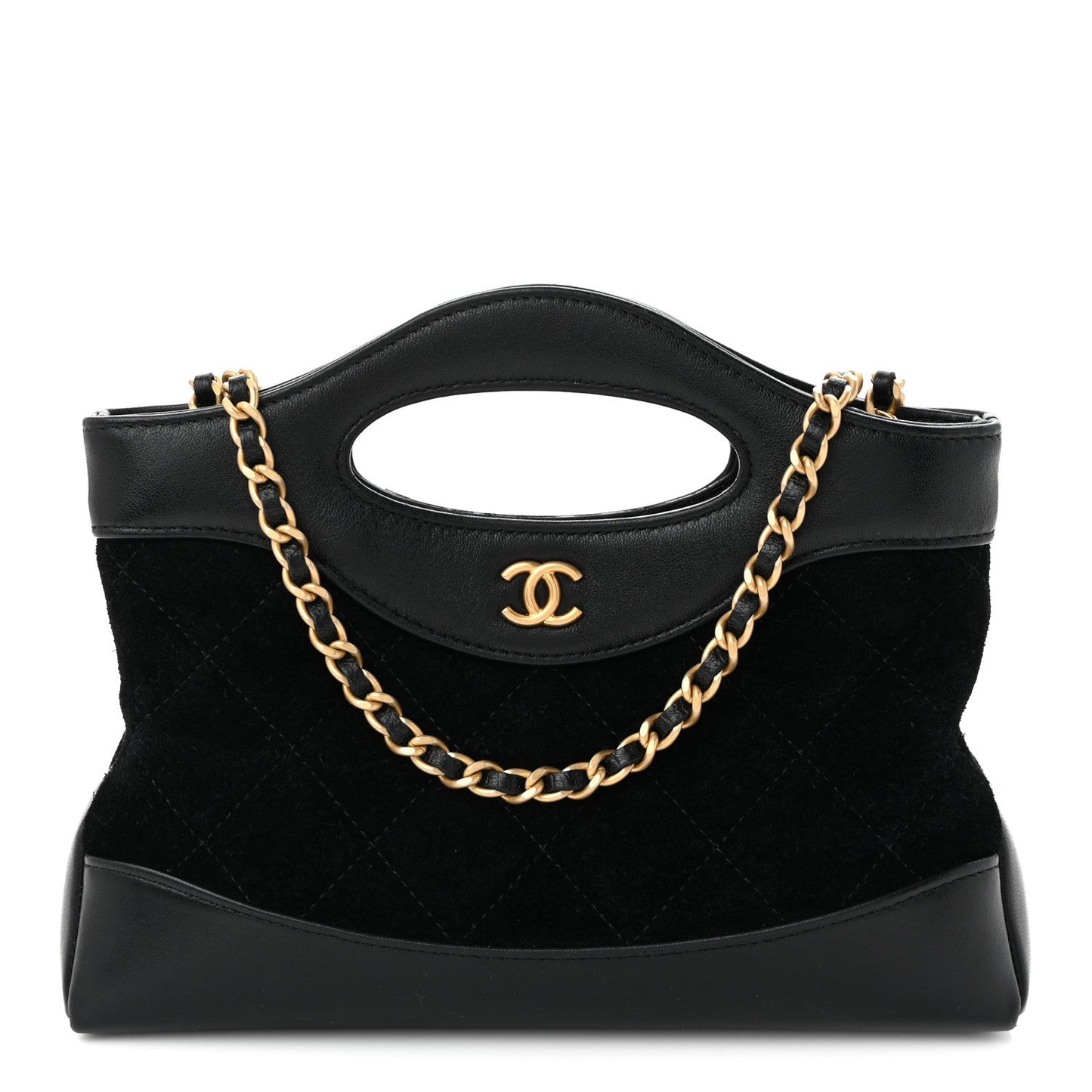 Suede Shiny Crumpled Calfskin Quilted Nano 31 Shopping Bag Black