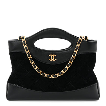 Suede Shiny Crumpled Calfskin Quilted Nano 31 Shopping Bag Black