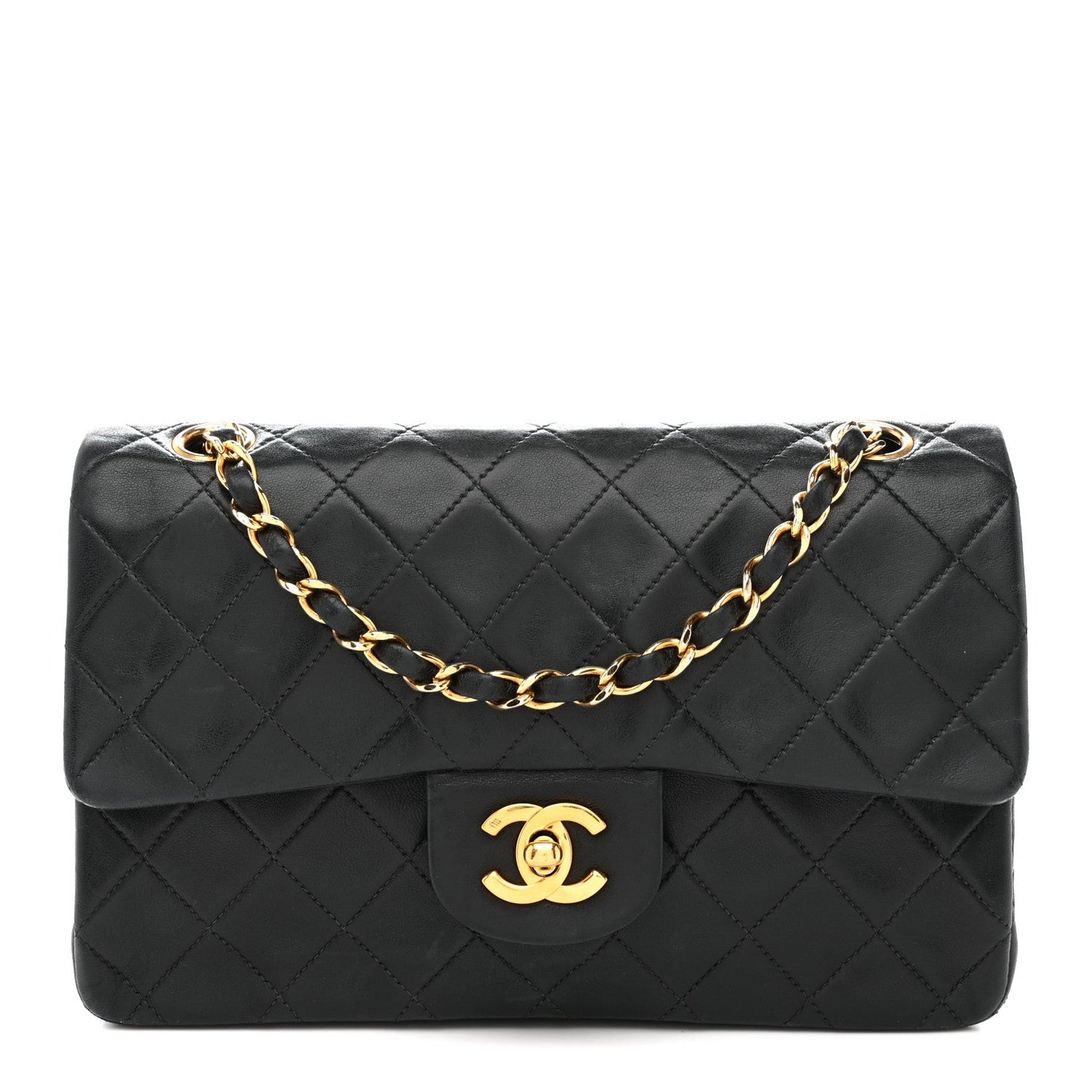Lambskin Quilted Small Double Flap Black