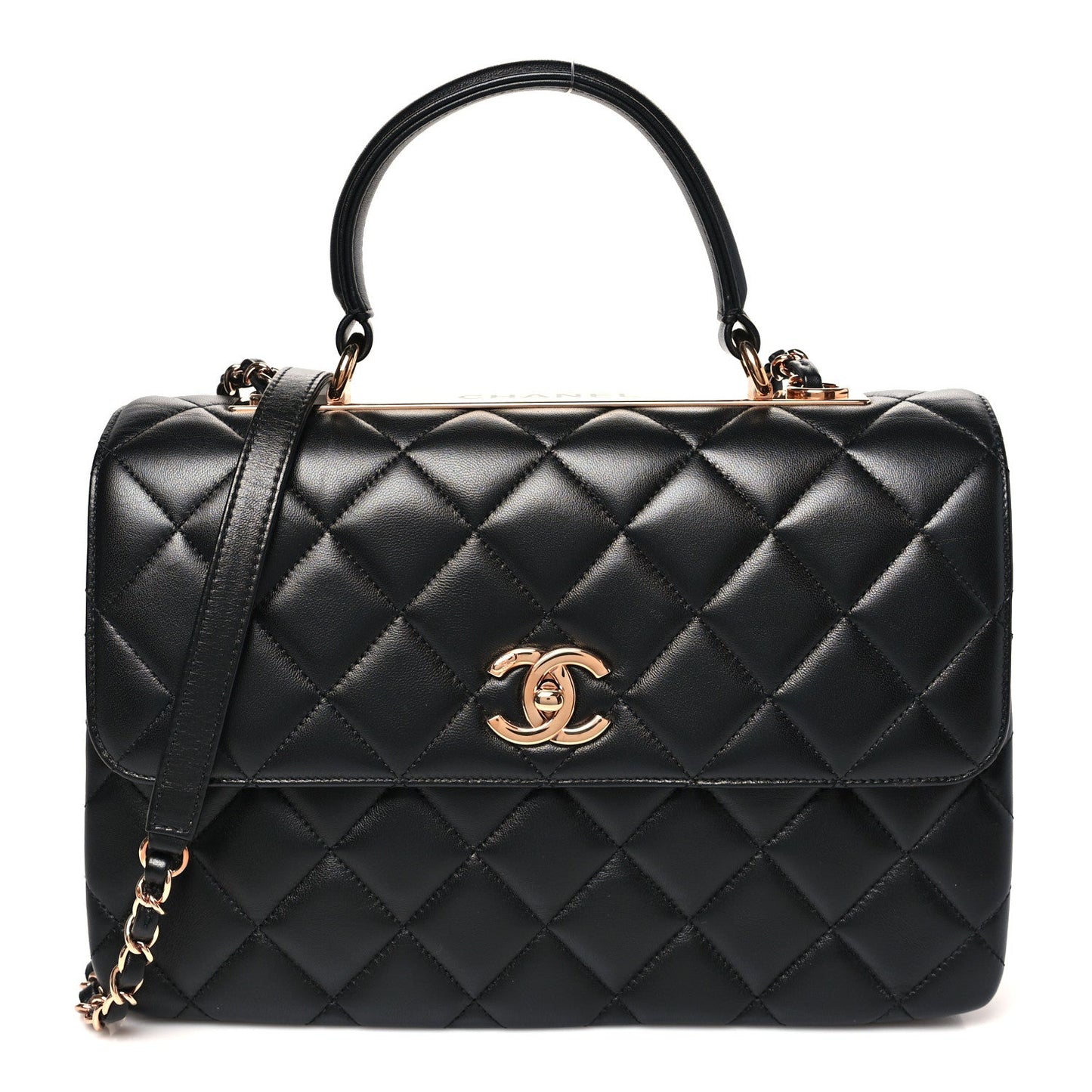 Lambskin Quilted Medium Trendy CC Flap Dual Handle Bag Black