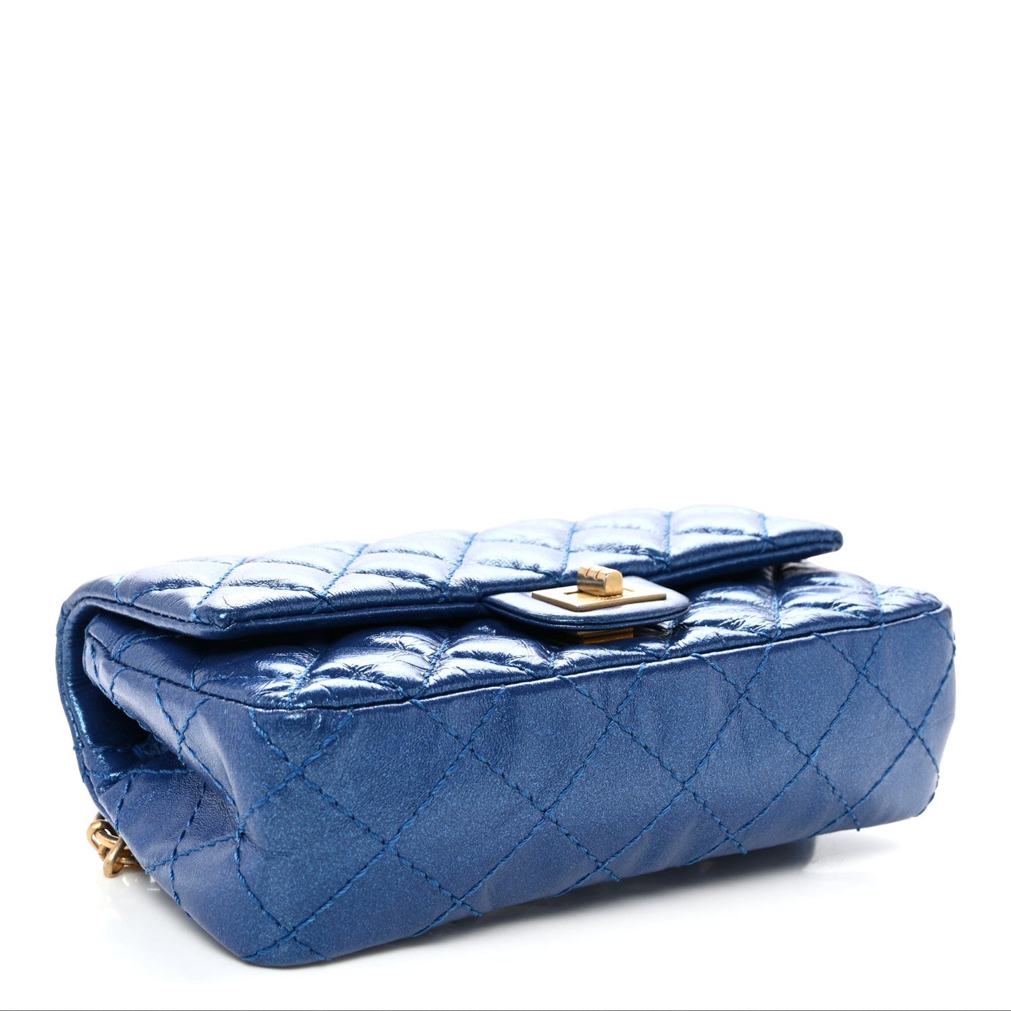 Metallic Aged Calfskin Quilted 2.55 Reissue Flap Belt Bag Clutch Blue