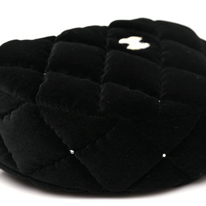 Velvet Diamanté Quilted Pocket Pouch Hobo Black