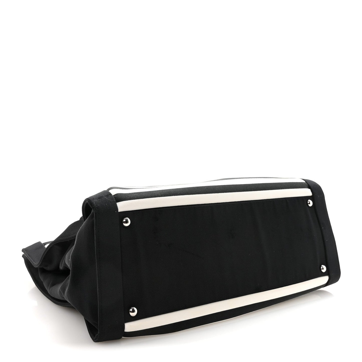 Canvas Grosgrain Striped CC Shopping Tote Black White